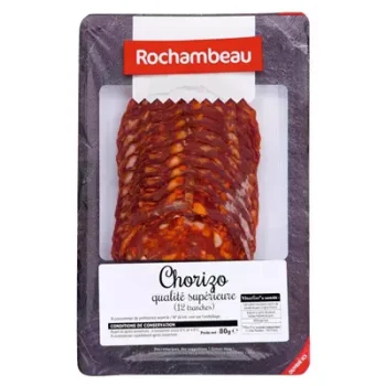 Chorizo 12 Tranches Porc Rochambeau 80g Chorizo 12 Tranches Porc Rochambeau 80g